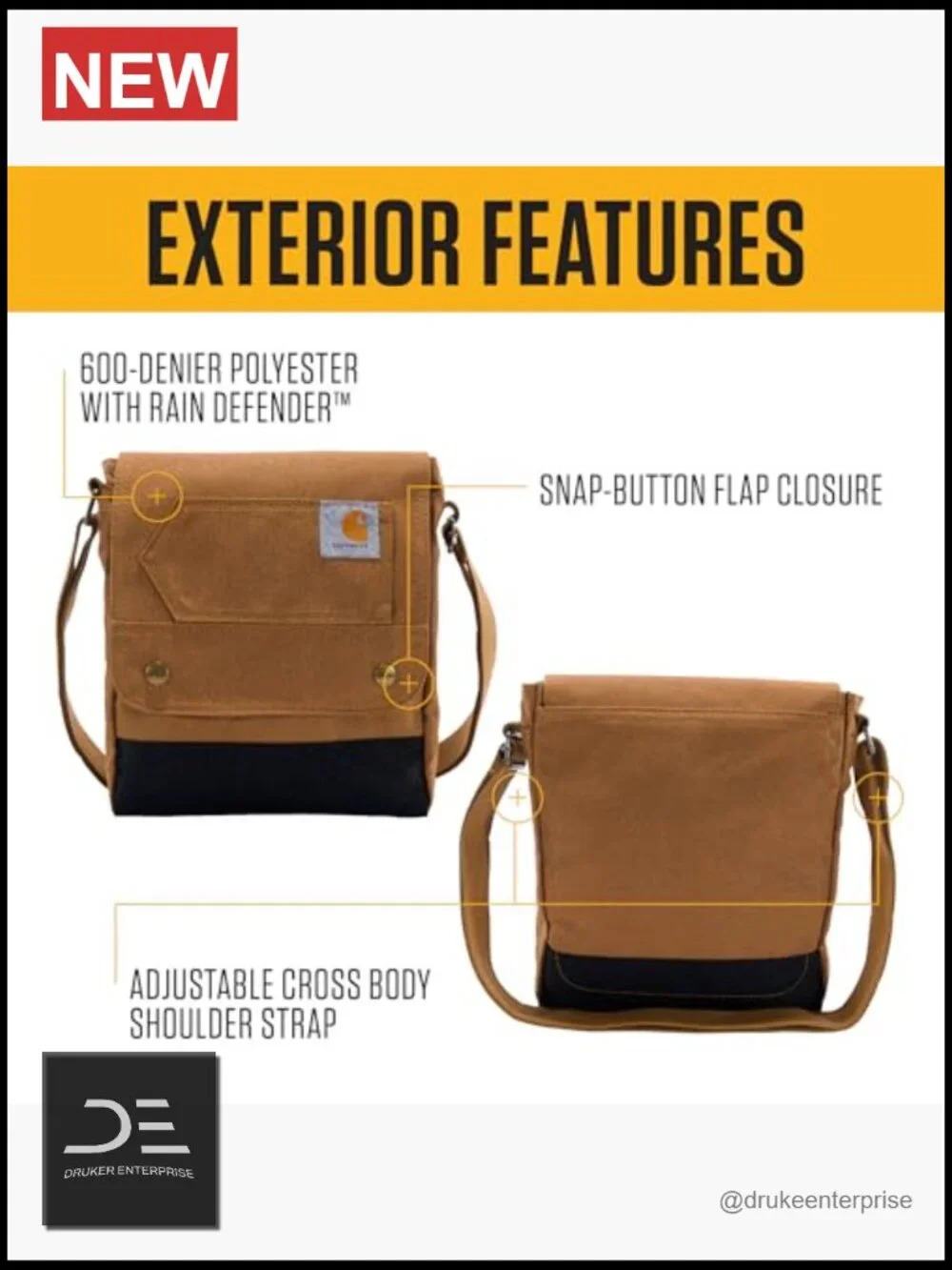Rugged Water Repellent Messenger Crossbody Bag with Laptop Sleeve